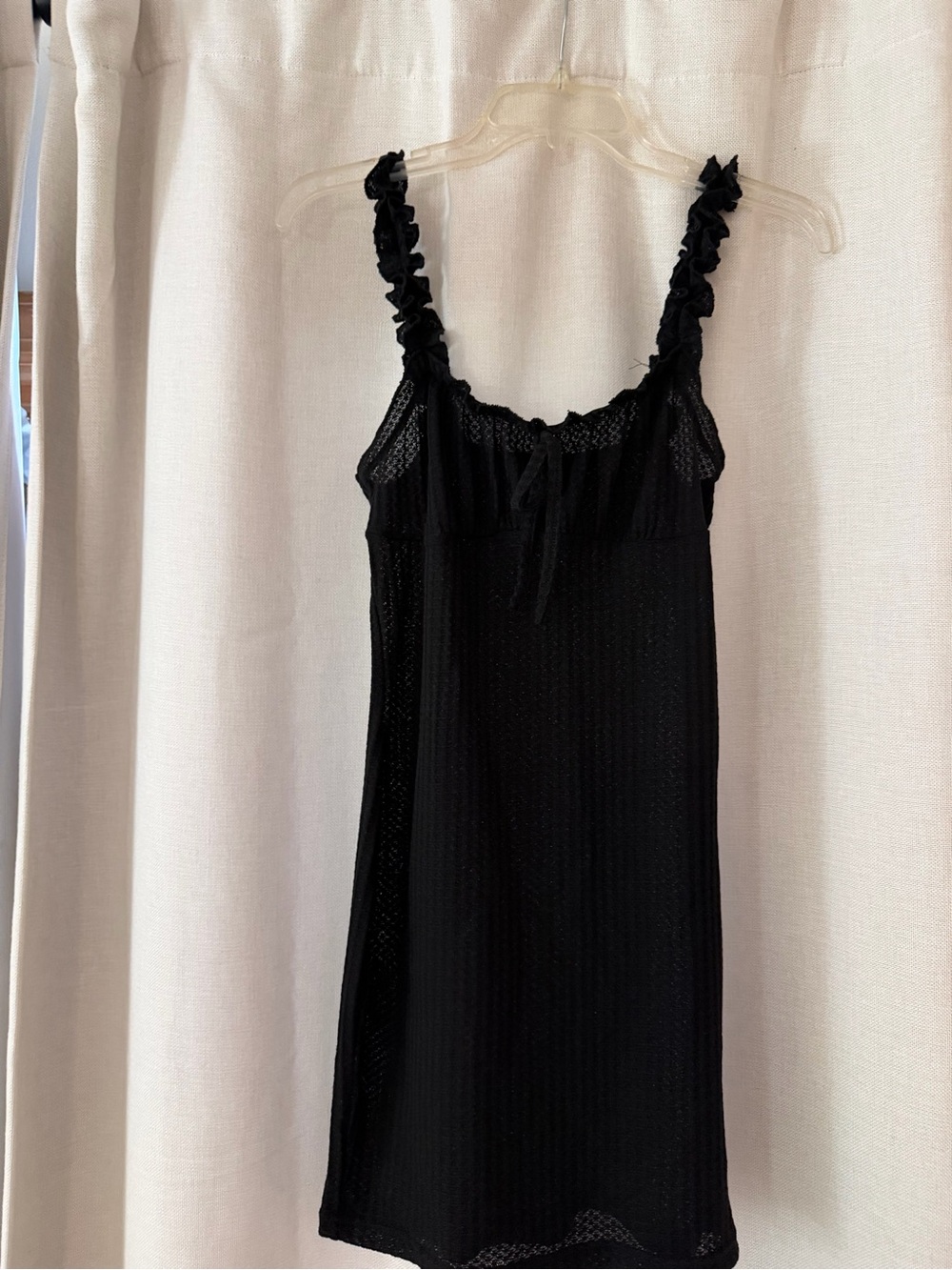 SHEIN Black Lace-Trim Ruffled Strap Chemise